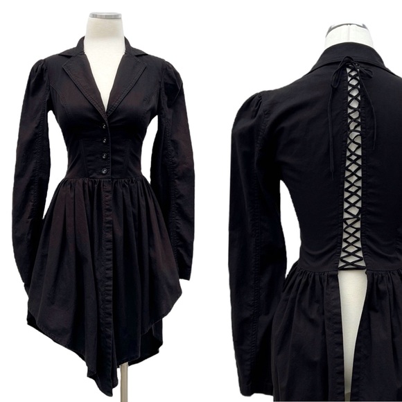 Betsey Johnson Tops - Betsey Johnson Black Cotton Corset Back Button Up Gothic Victorian Blouse